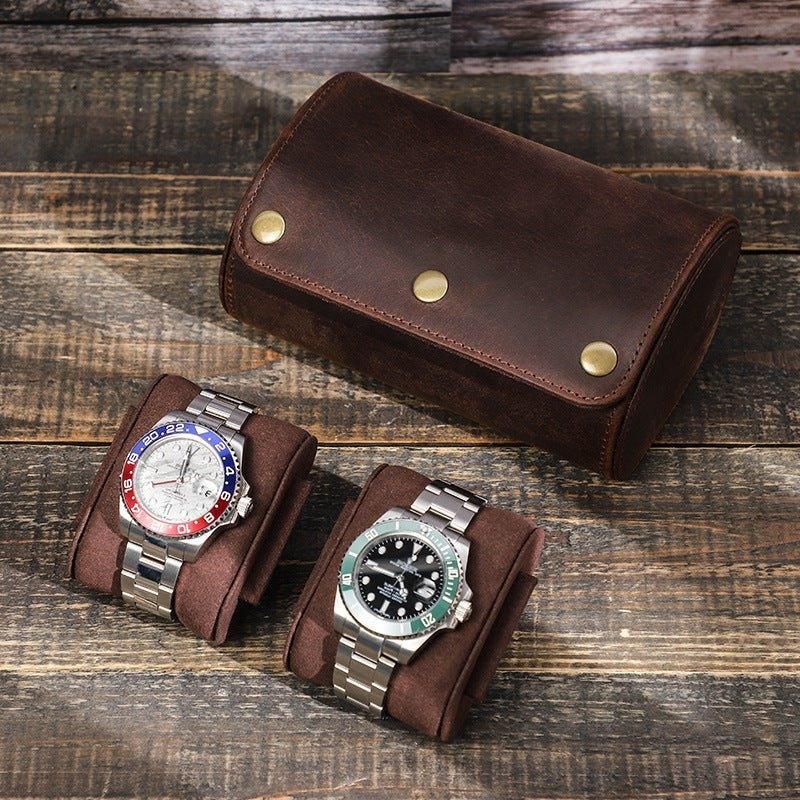 Vintage Leren Horlogerolhouder Voor 2 Horloges